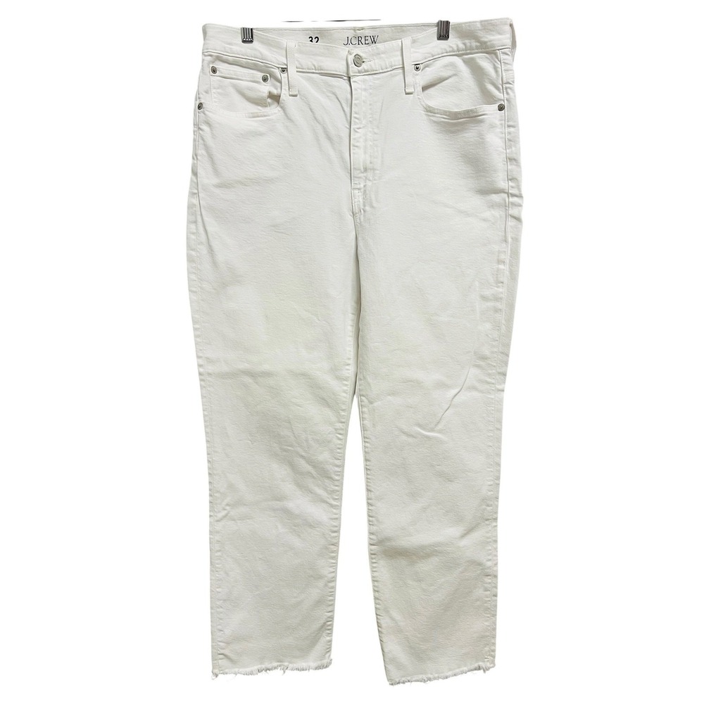 J.Crew Slim Boyfriend Jeans Womens 32 White Raw Hem High Rise Coastal Preppy
